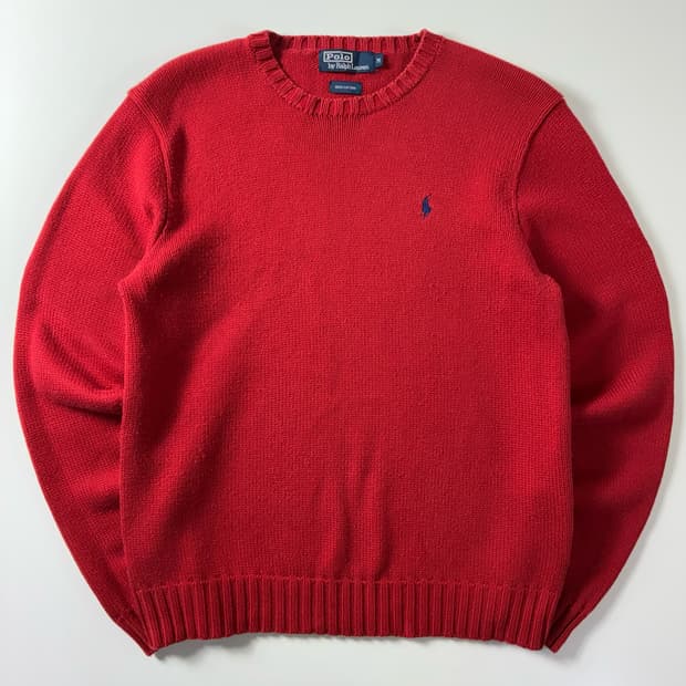 Polo  폴로 랄프로렌 90,s 자수 코튼 레드 라운드 니트 