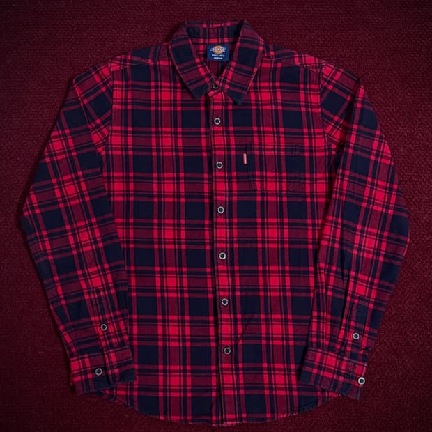 디키즈 레드/네이비 체크 셔츠 M