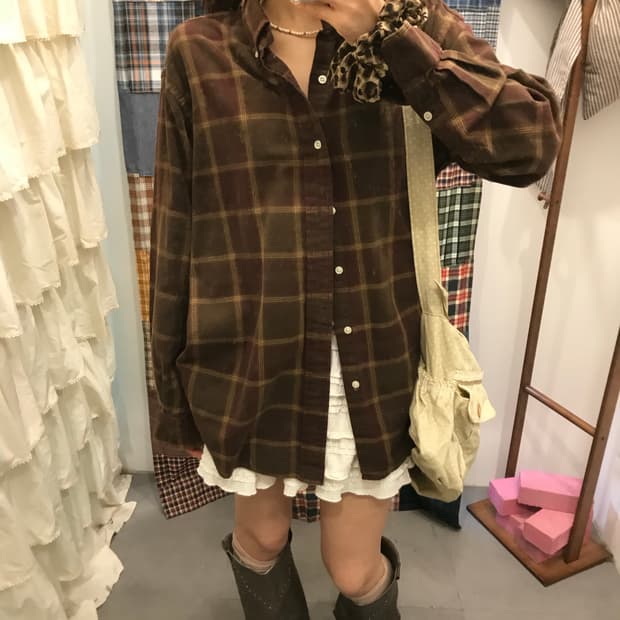 폴로 브라운 체크셔츠