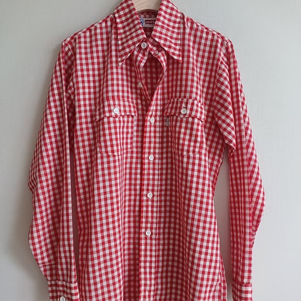 70s 리바이스 깅엄 체크 셔츠 레드 levis 웨스턴 케쥬얼 빈티지