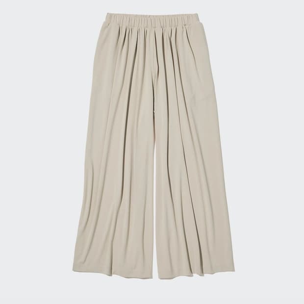 유니클로 개더 와이드 밴딩 팬츠 와이드 코튼 면 스웻 베이지 아이보리 M