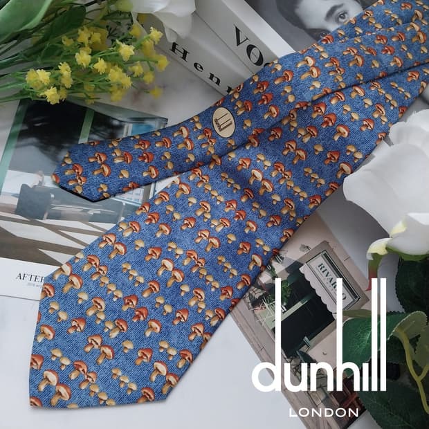 던힐 실크 블루 머쉬룸 패턴 넥타이 10cm A+등급 K1092
