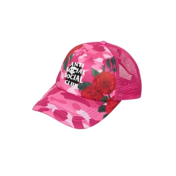 베이프 x 안티 소셜 소셜 클럽 메쉬 캡 핑크 모자