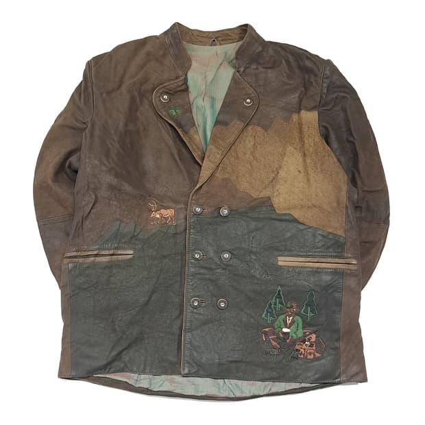 CL334 XL 80s 서독판 가죽 패치워크자수 브라운 자켓 아우터