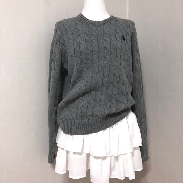 폴로 진그레이 꽈배기 니트 S