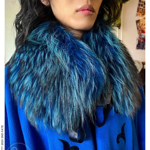 SAGA Furs European Real Fox Blue Scarf