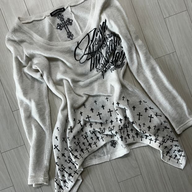 고스트오브할렘 레터링 십자가 롱슬리브 니트 오프숄더 vkei 고스펑크
