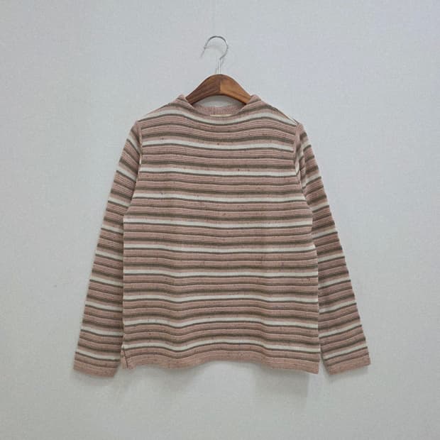 울 혼방 네프 핑크브라운 스트라이프 니트