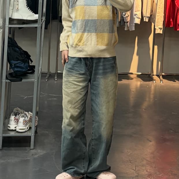 입생로랑 옐로우 블루 체크패턴 스웨트 A3058