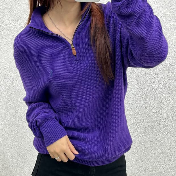 폴로 랄프로렌 퍼플포니 퍼플 반집업 니트 M