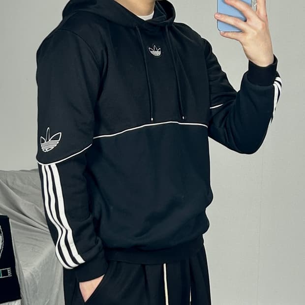아디다스 파이어버드 로고 아웃라인 후드티 M 