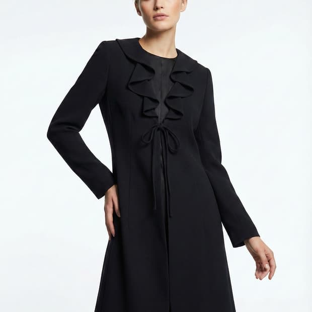 MOSCHINO 칩앤시키 블랙 러플 타이 롱 자켓