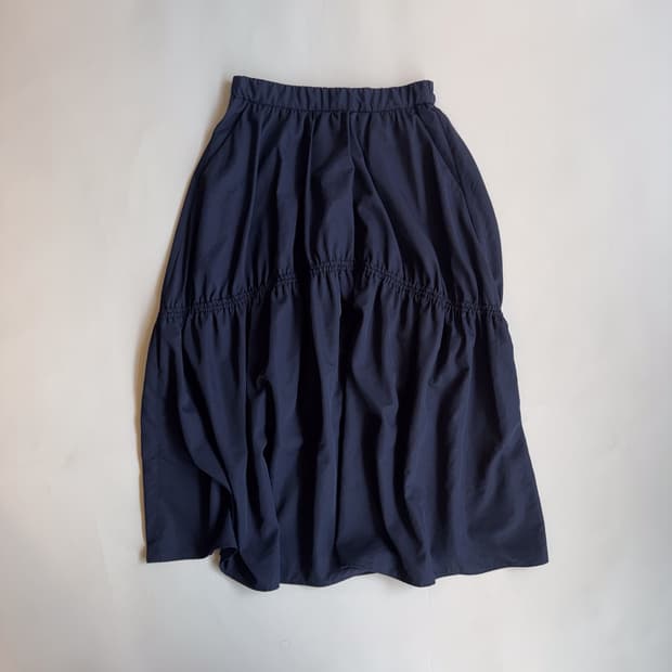 Navy Tiered Shirring Skirt 