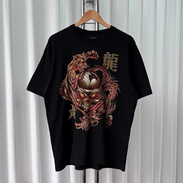RED 타이거 스컬 프린팅 반팔티