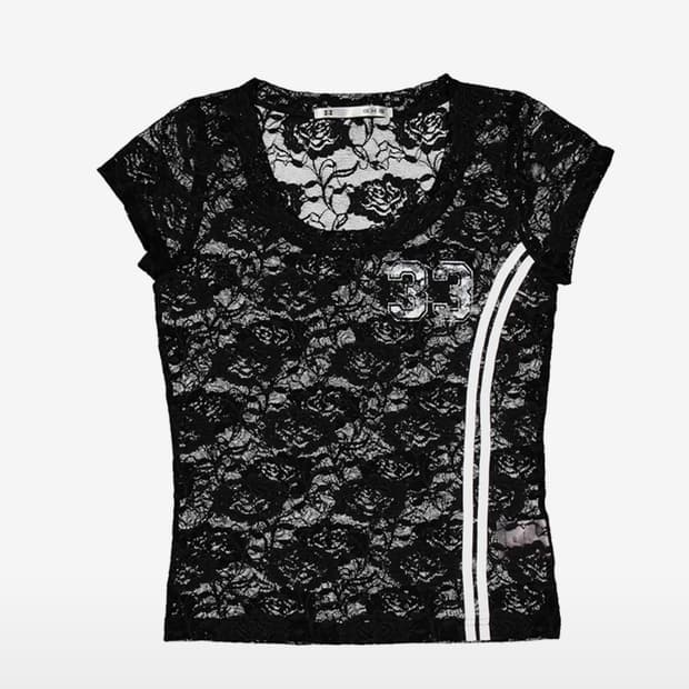 셋업이엑스이 블랙 레이스 탑 반팔 티셔츠 33