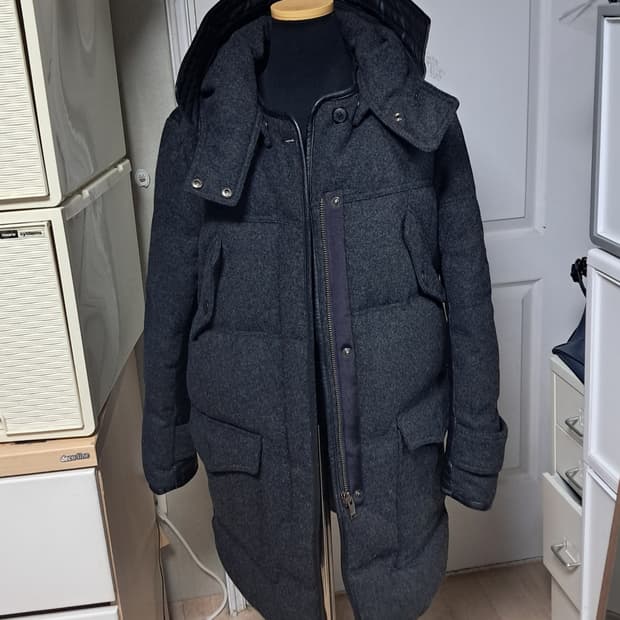 maje 마쥬 여성 모 혼방 가죽트리밍 다운 패딩 코트 95(약55~66