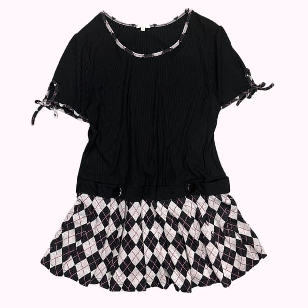 check argyle ribbon dress