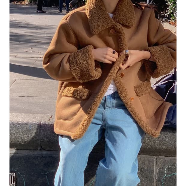 헤이그 베어 시어링 코트(피넛버터)