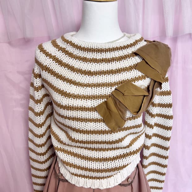 빈티지 라떼갸루 리본 카라멜 니트