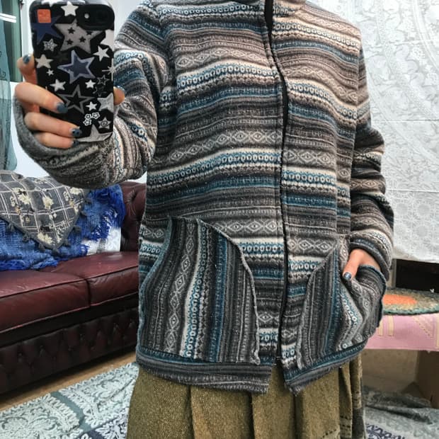 빈티지 에스닉 후리스 플리츠 자켓 