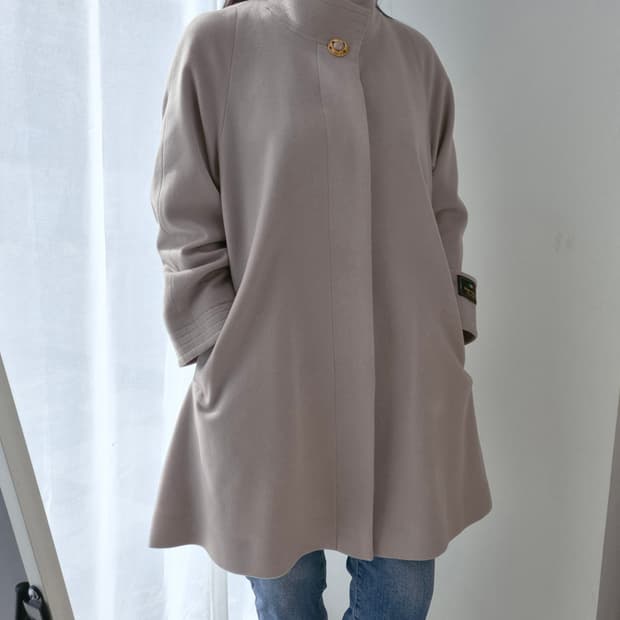 이태리 원단 캐시미어100% A라인 연보라그레이 코트