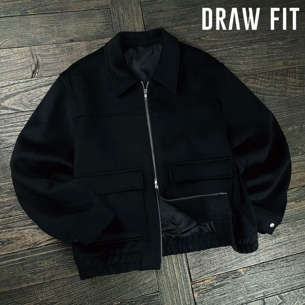 [드로우핏] 울 블랜디드 오버핏 미니멀 모직 블루종 자켓 M19225