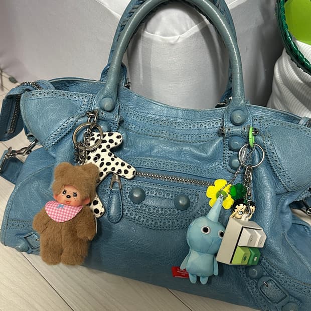 발렌시아가 자이언트 모터백 블루 미듐