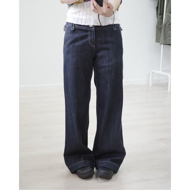 Stitch denim long pants
