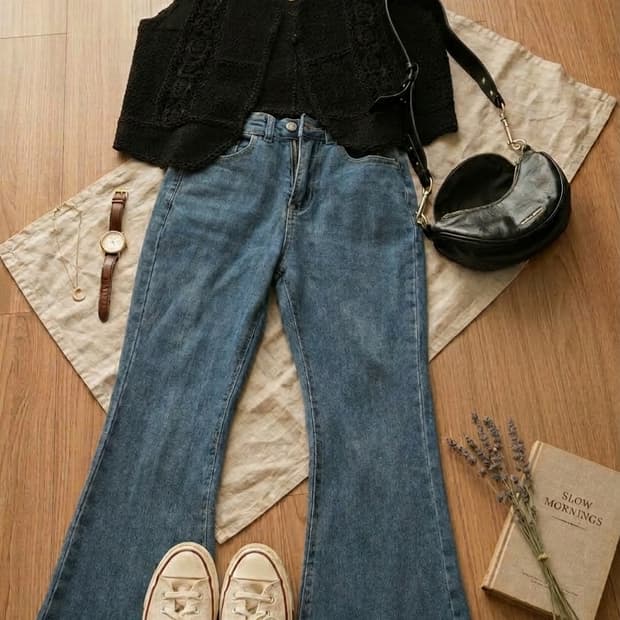 화사한 플라워 자수 포인트 부츠컷 청바지