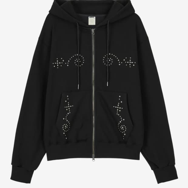 단델 DD wing studded hoodie zip-up (BLACK)