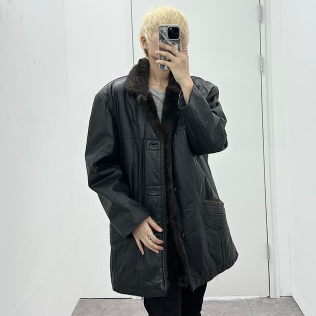 Crocodile lambskin fur coat 