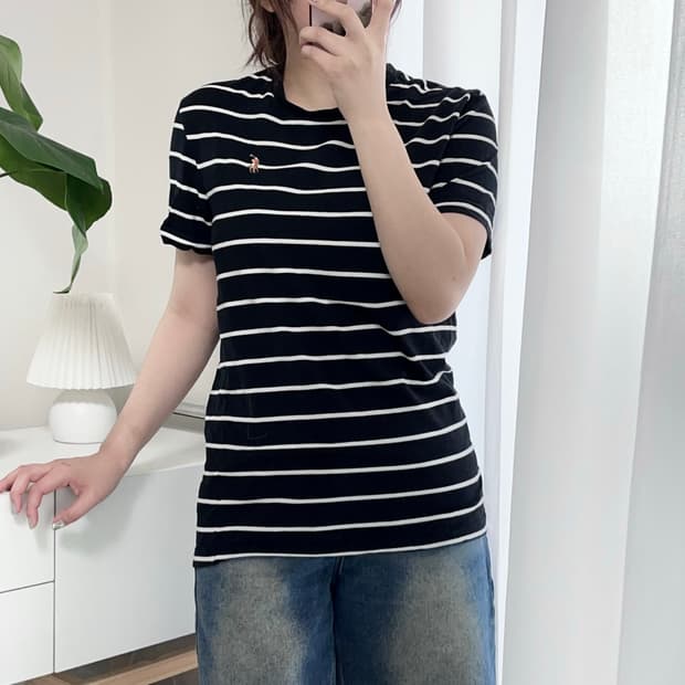 [정품] 폴로 블랙 / 멀티포니 단가라 반팔티 [ M ]
