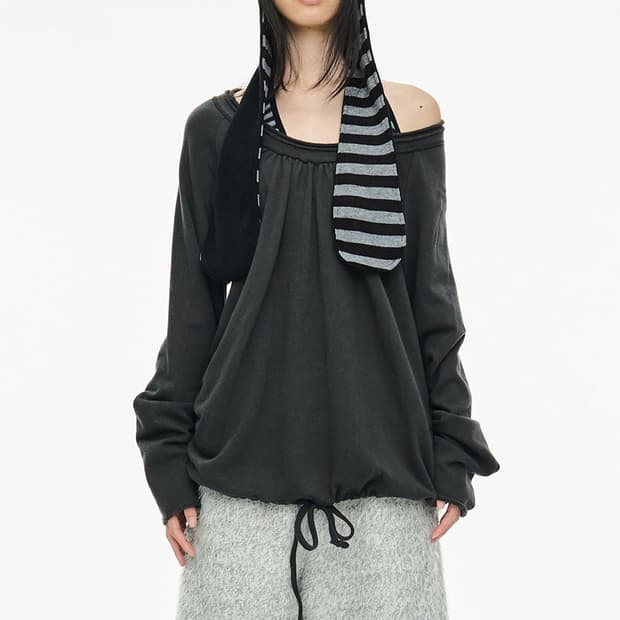 세릭 Round Hem String Top / Charcoal