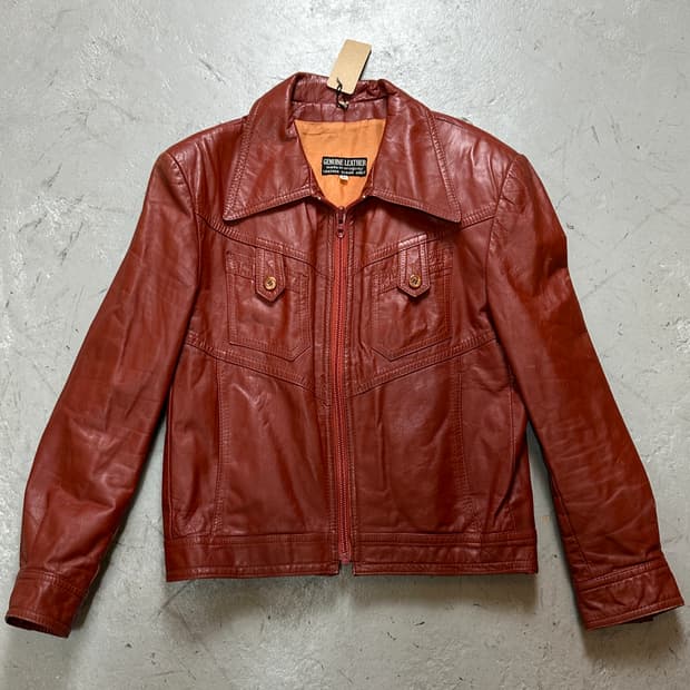 80's 빈티지 버건디 레더 크롭 자켓 빈티지 가죽자켓