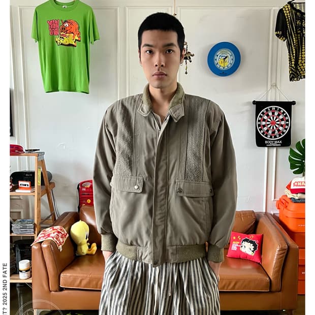 -90s Man Photo Knit Trim Bomber Jakcet