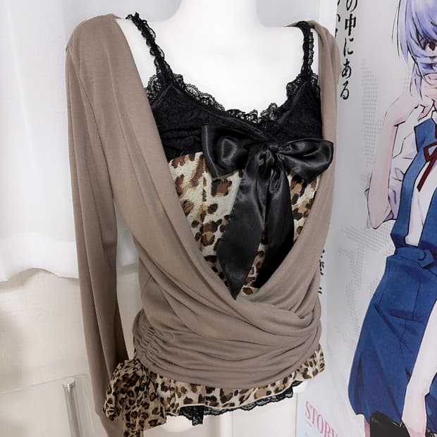 MARS 다이아 세실맥비 리즈리사 오네갸루 레오파드 리본 튜닉 셋업