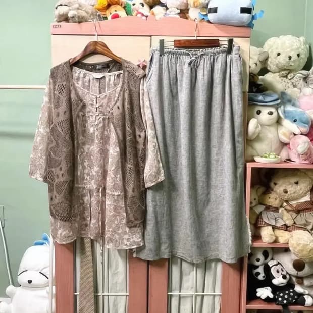 카모메산장 빈티지 모리 히피 코디 상의 세트