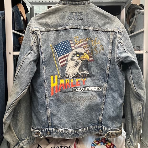 할리데이비슨 데님 자켓 프린팅 청자켓