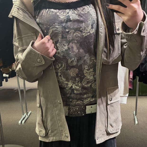 M)Japanese vintage 플라워 프린팅 레이스 나시