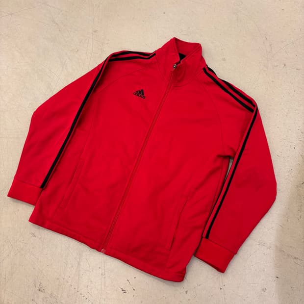 아디다스 스몰로고 레드 삼선 져지