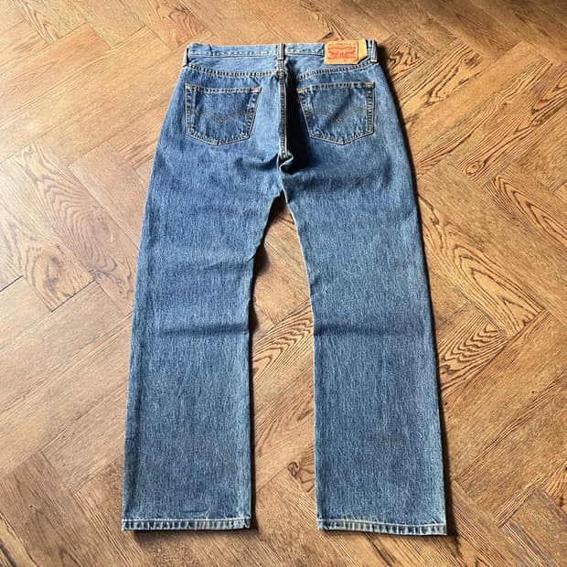 [33]리바이스 501 미디엄블루 워싱 데님 팬츠