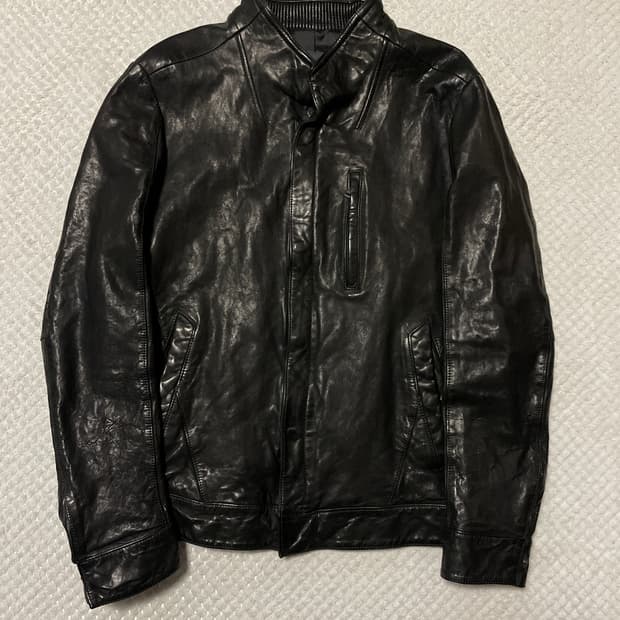 AND Z 웨스턴 무드 램스킨 양가죽 바이커 절개 레더 자켓