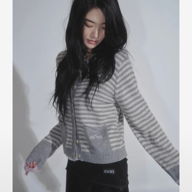 애즈온 NUT POCKET CARDIGAN / STRIPE GRAY
