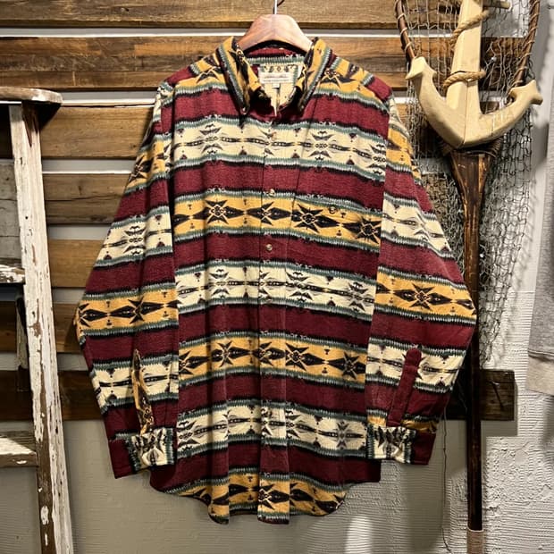 [L]90's USA 빈티지 나바호 패턴 컬러 스트라이프 샤모아 셔츠