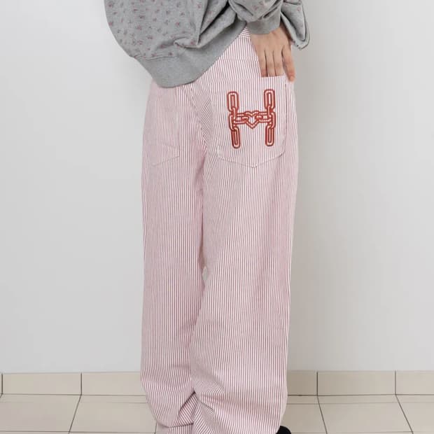 웹하우스 에이치 체인 트윌 팬츠 스트라이프 레드