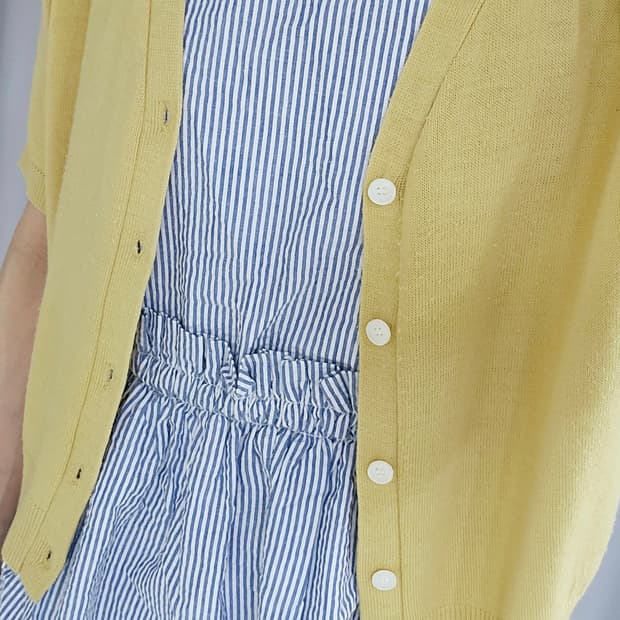 일본빈티지 스트라이프 나시 원피스(44) + 옐로우 가디건 세트