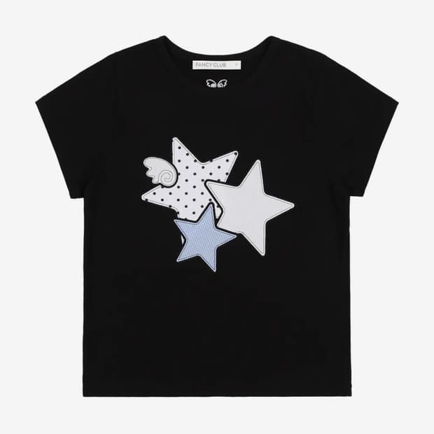 팬시클럽 믹스 스타 엔젤 패치 티 (BLACK) M