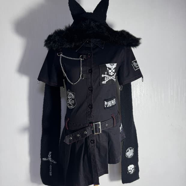 ACDC RAG 스컬 체인 어시메트리 스커트 원피스 펑크 