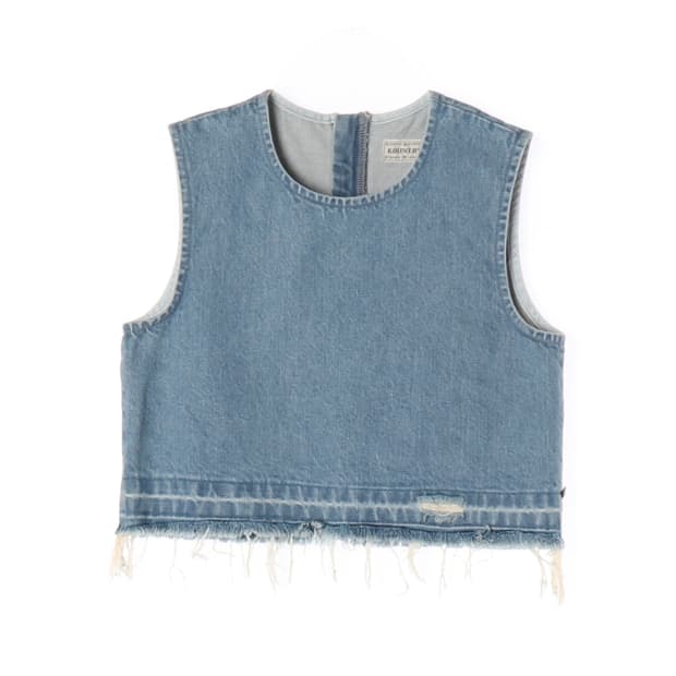 [S]KAPITAL캐피탈 연청 데미지 데님 민소매 크롭 베스트 청조끼
