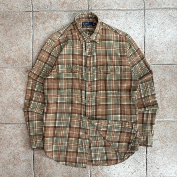 [M] Polo two-pocket brown pattern shirt